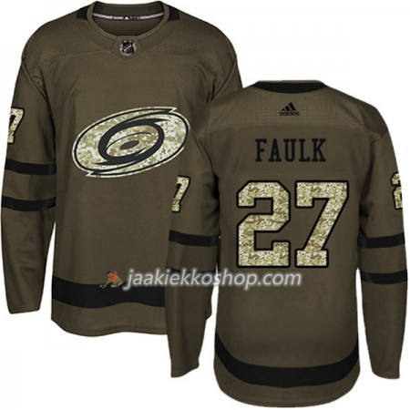 Miehille NHL Carolina Hurricanes Pelipaita Justin Faulk 27 Adidas 2017-2018 Camo Vihreä Authentic